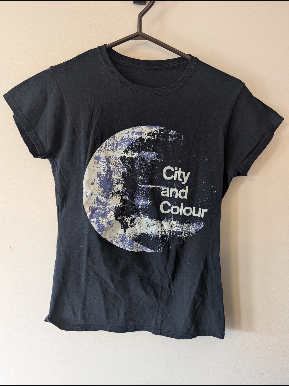 City and Colour Black Graphic Tee with Distressed Moon
